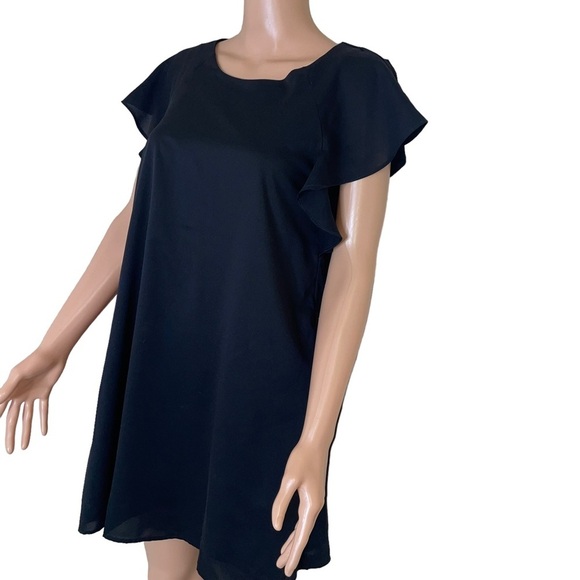 LuLu's shift sheath dress black flutter sleeves boxy mini lightweight SZ S - Picture 3 of 11